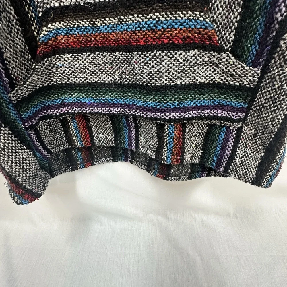Vintage Franks Textiles Multicolor Striped Baja Hoodie Hippie Poncho Med Sweater - Picture 9 of 11